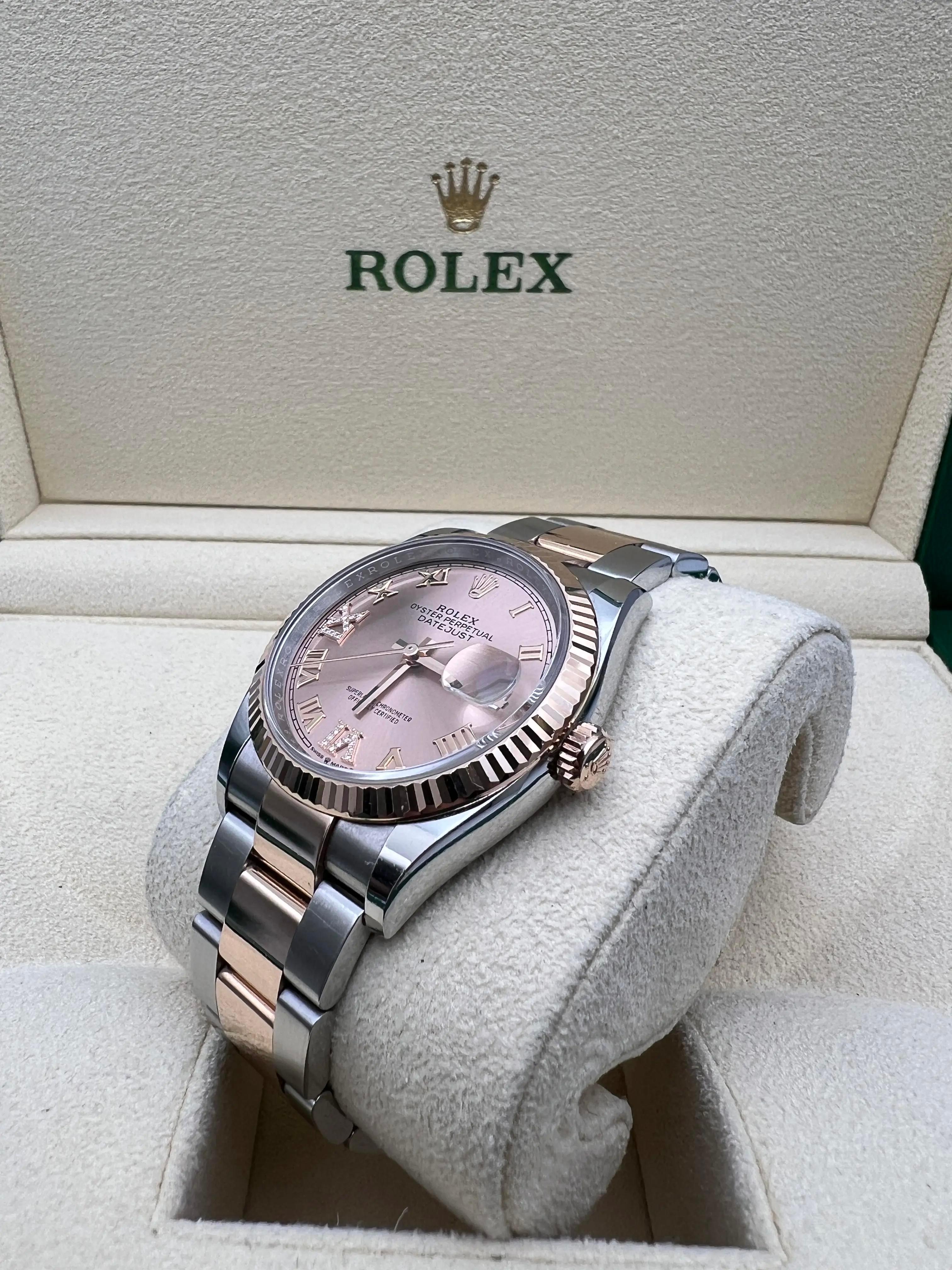 Rolex Montre Datejust 36 126231 rose 18 carats VI IX 6+9 diamants cadran Oyster Box Papers en vente 2