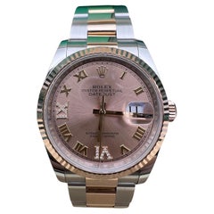 Rolex Datejust 36 126231 18K Rose Pink VI IX 6+9 Diamond Dial Oyster Box Papers