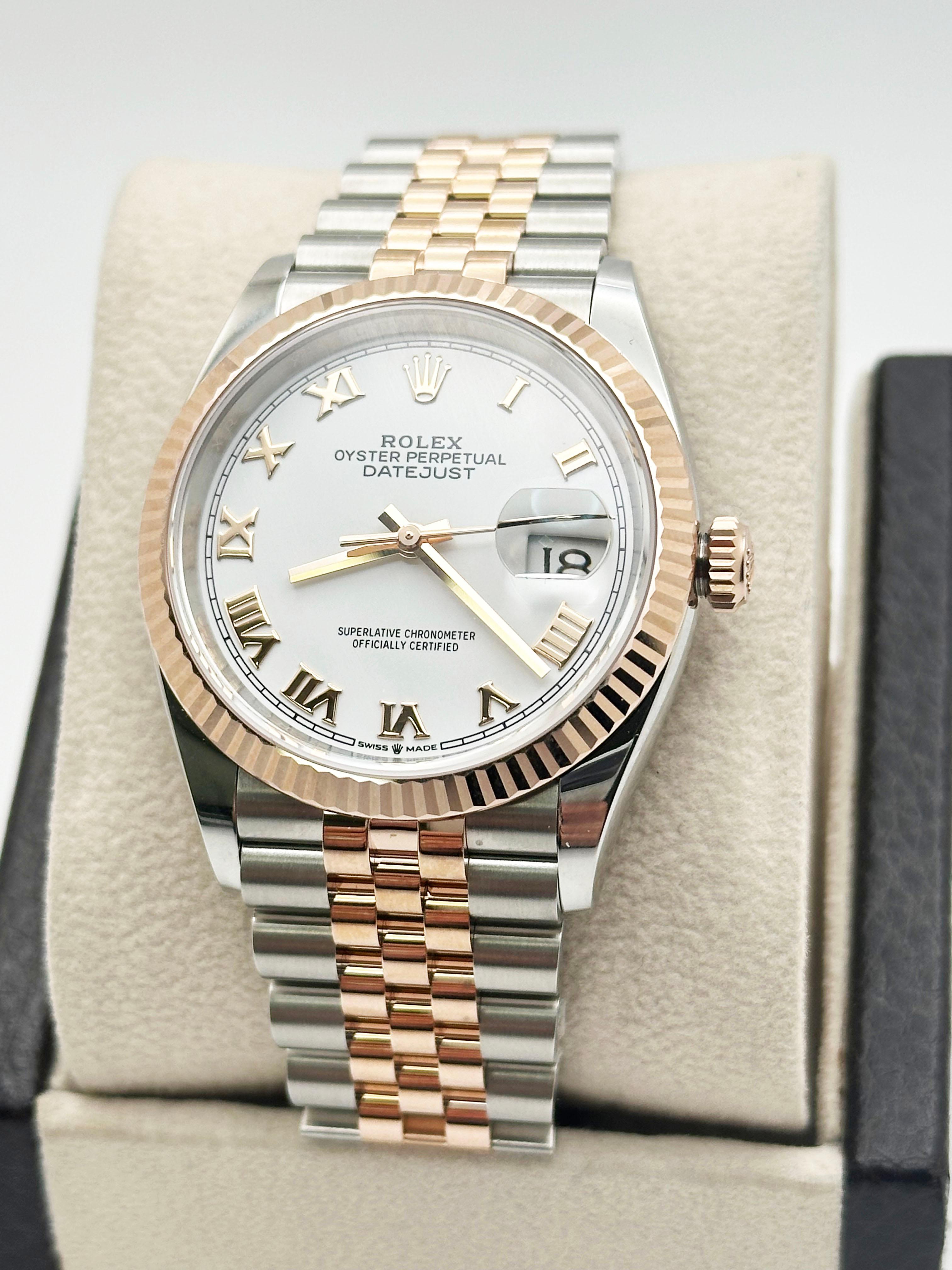 Rolex Datejust 36 126231 Weißer Römer 18K Rose Gold Edelstahl Box Papier für Damen oder Herren im Angebot