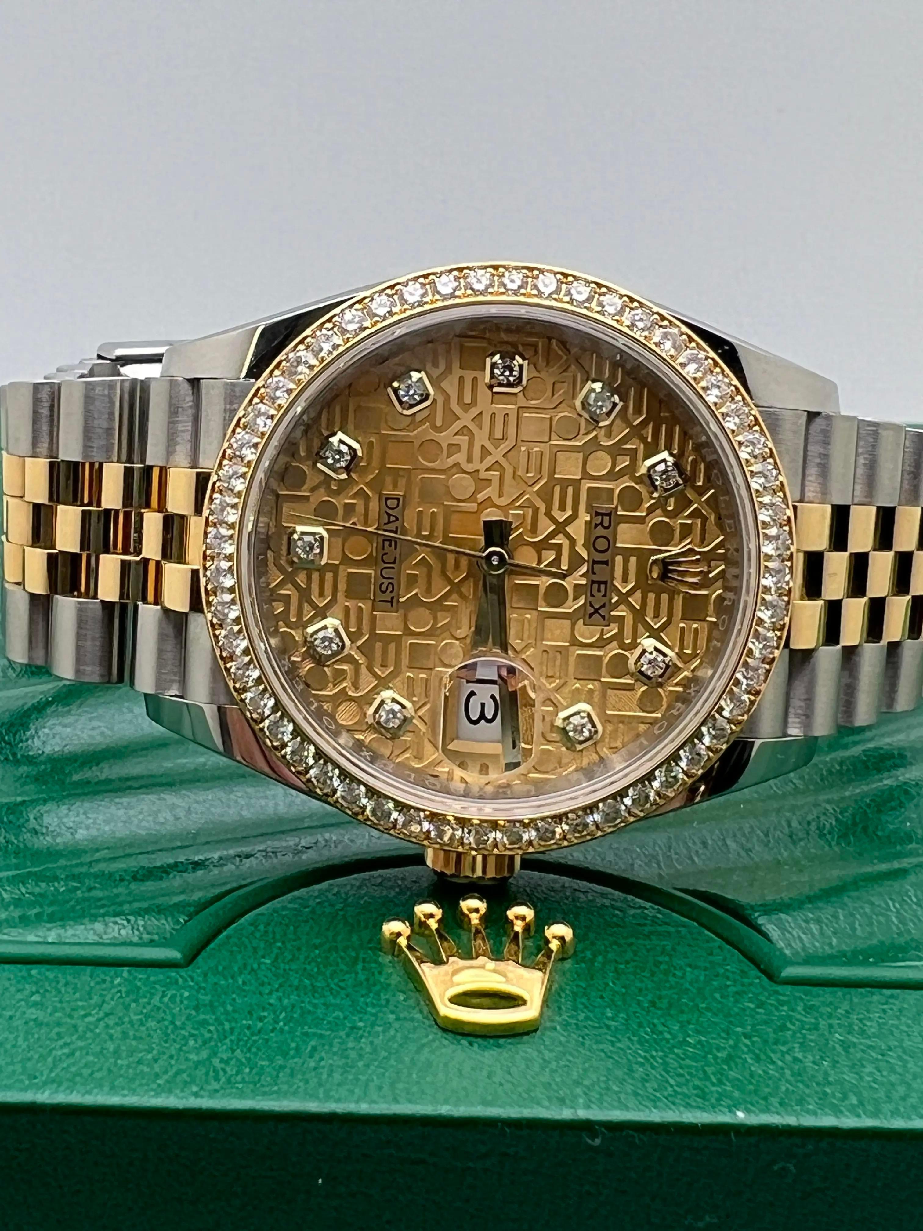 Rolex Datejust 36 126283RBR Factory Diamant-Lünette & Champagner-Zifferblatt Box Papiere (Rundschliff) im Angebot