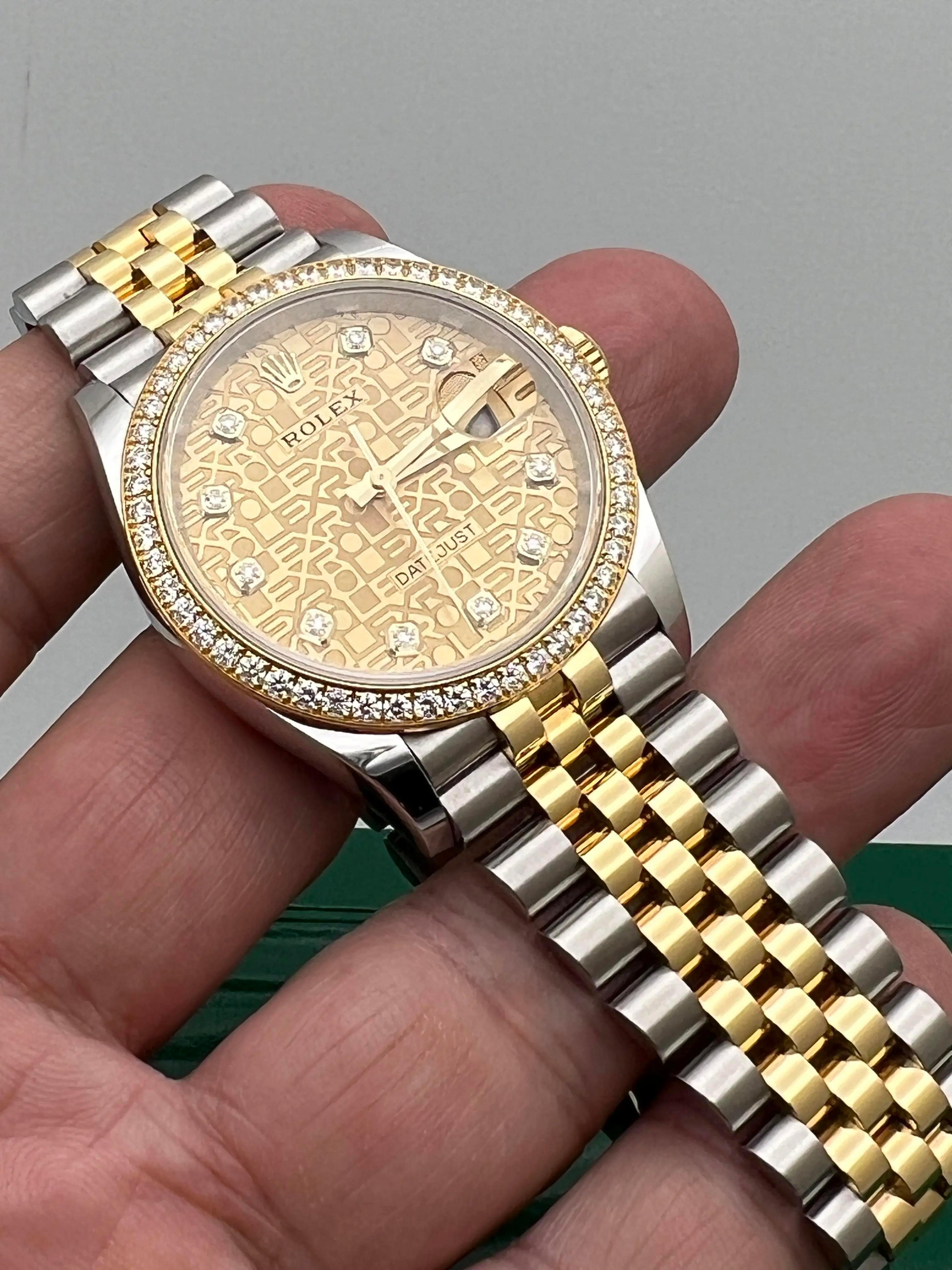 Rolex Datejust 36 126283RBR Factory Diamant-Lünette & Champagner-Zifferblatt Box Papiere für Damen oder Herren im Angebot