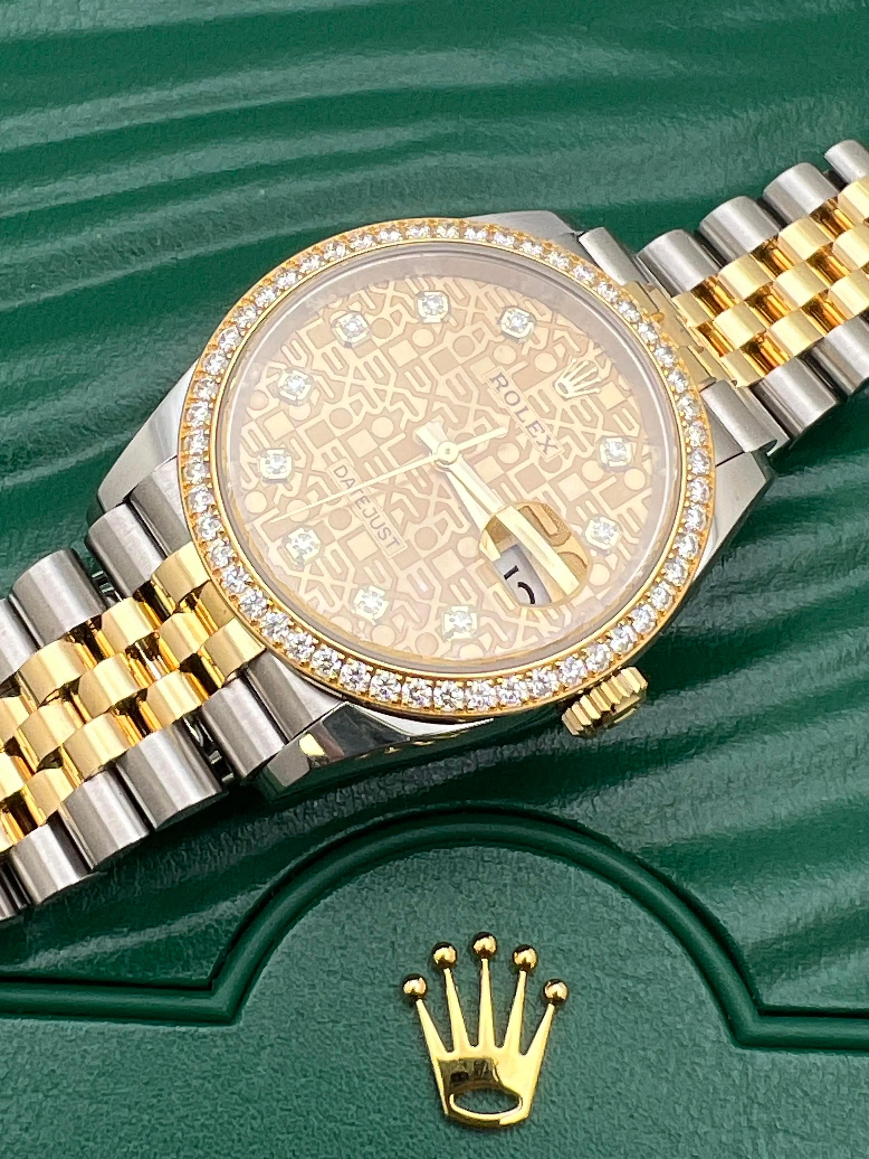 Rolex Datejust 36 126283RBR Factory Diamant-Lünette & Champagner-Zifferblatt Box Papiere im Angebot 1