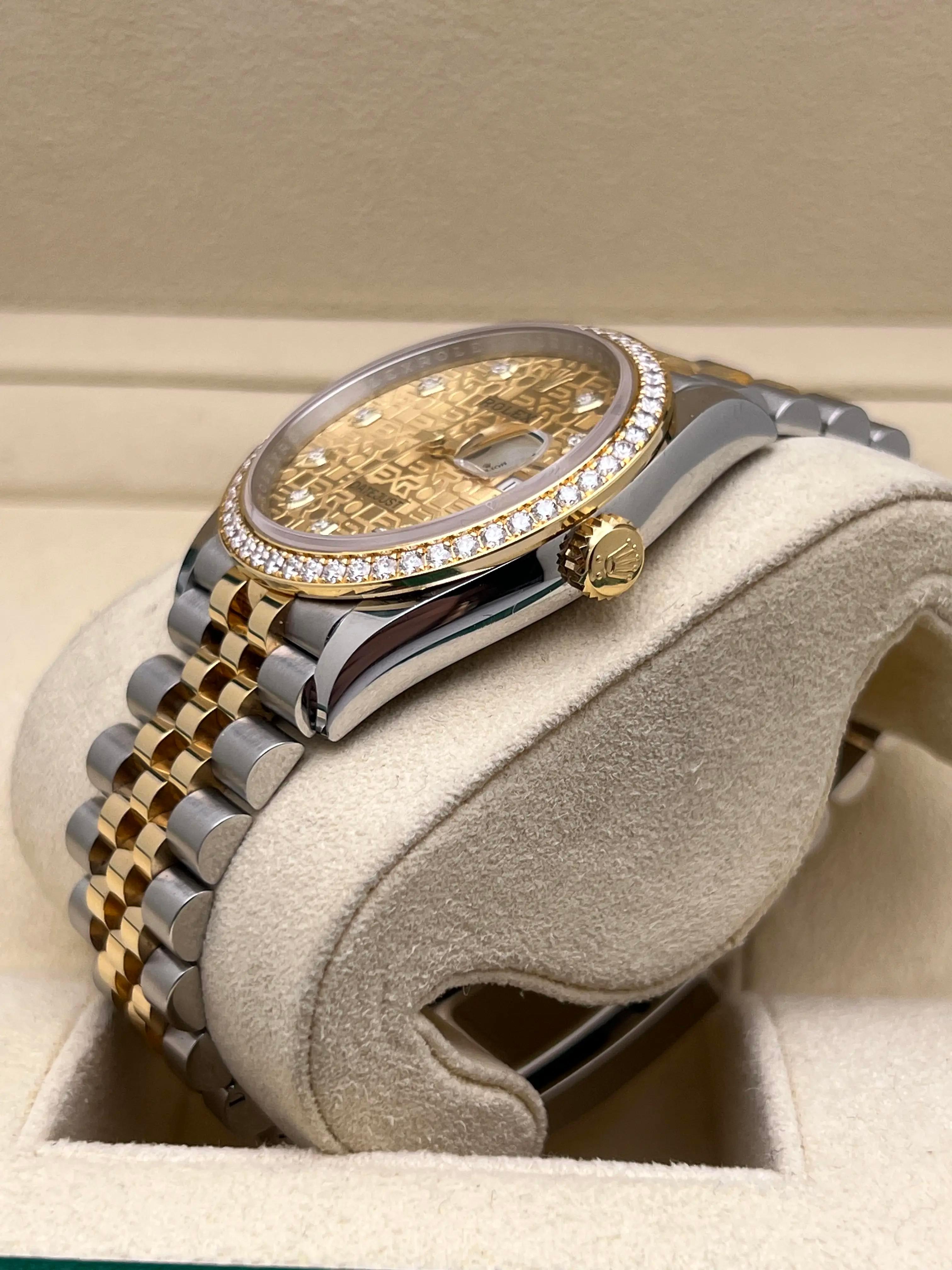 Rolex Datejust 36 126283RBR Factory Diamant-Lünette & Champagner-Zifferblatt Box Papiere im Angebot 3