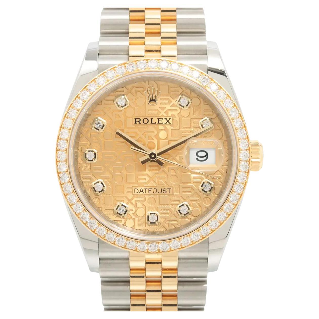 Rolex Datejust 36 126283RBR Factory, lunette diamantée et cadran champagne, boîte et papiers d'usine