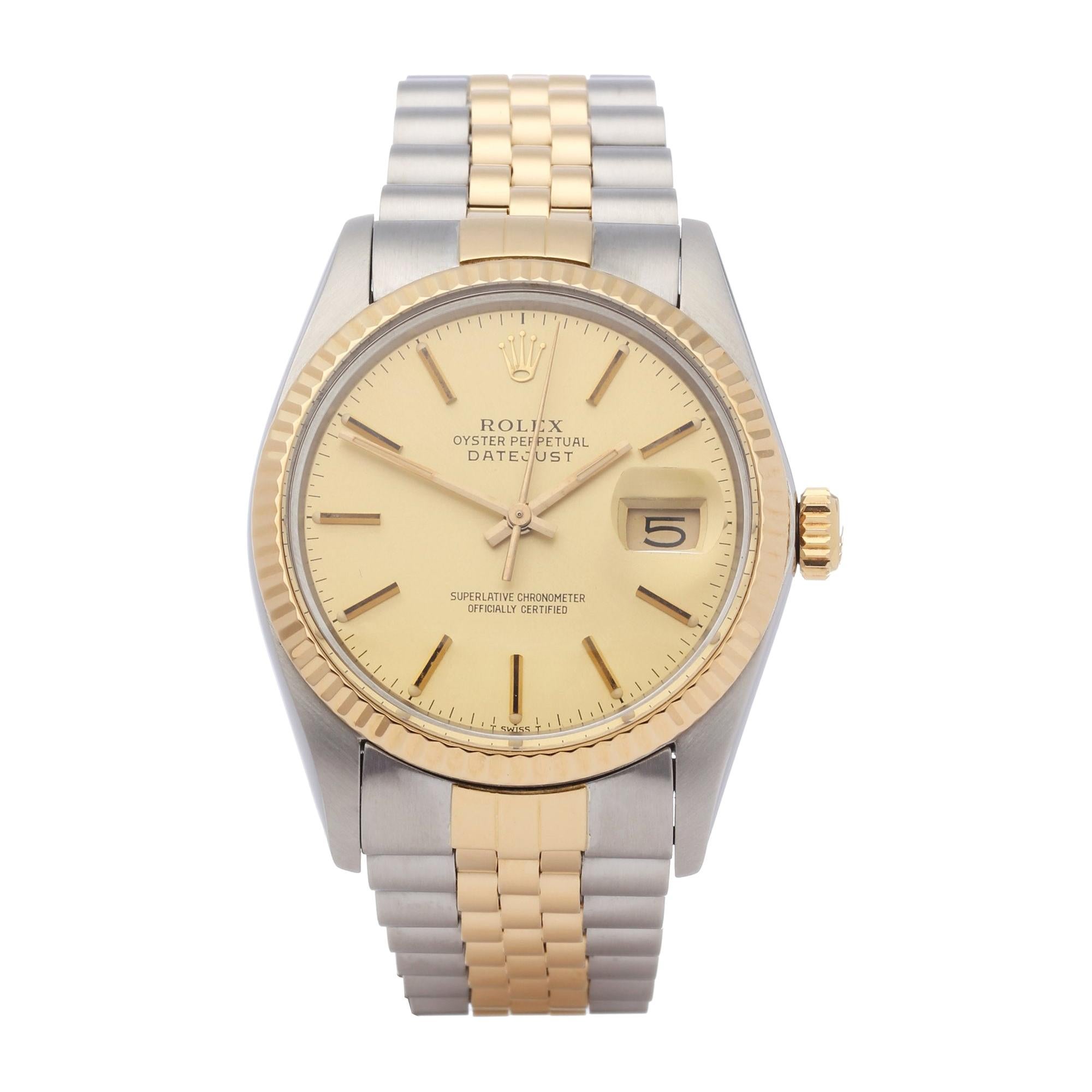 Rolex Datejust 36 16013 Unisex Yellow Gold 
Stainless Steel Watch