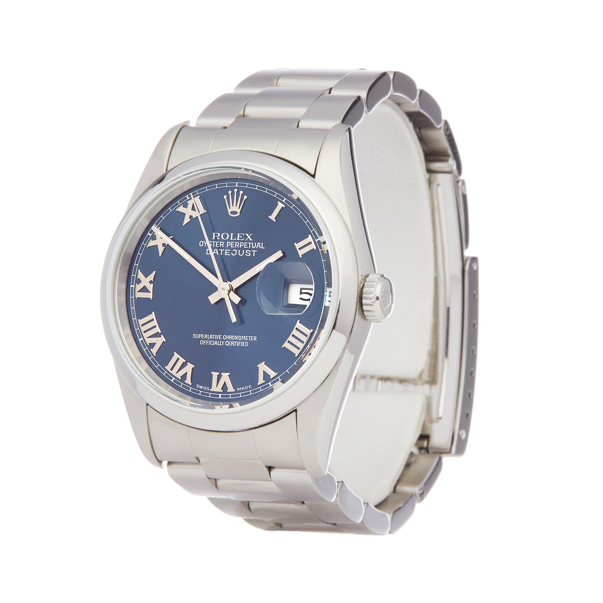 Xupes Reference: W007438
Manufacturer: Rolex
Model: Datejust
Model Variant: 36
Model Number: 16200
Age: 1993
Gender: Men
Complete With: Rolex Box
Dial: Blue Roman
Glass: Sapphire Crystal
Case Size: 36mm
Case Material: Stainless Steel
Strap Material: