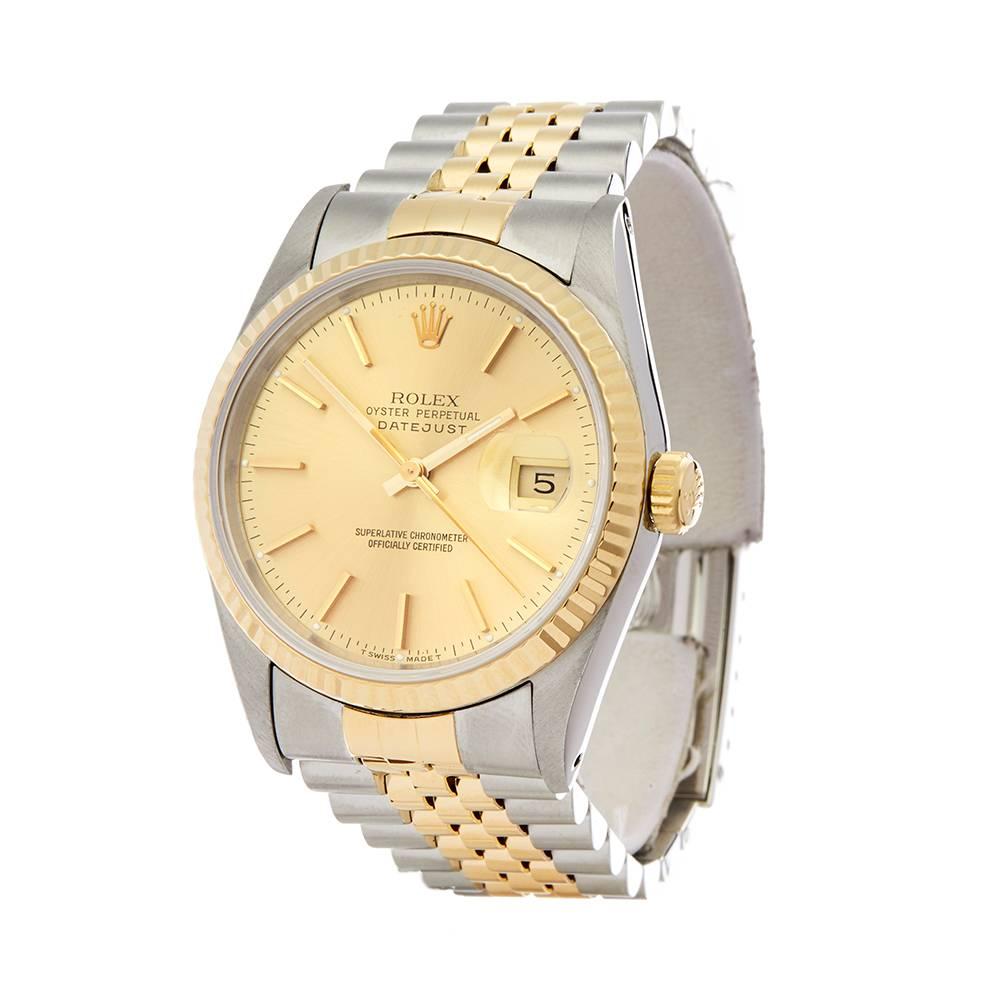 Ref: W5045
Manufacturer: Rolex
Model: Datejust
Model Ref: 16233
Age: 19th February 1995
Gender: Mens
Complete With: Xupes Presenation Pouch & Guarantee
Dial: Champagne Baton
Glass: Sapphire Crystal
Movement: Automatic
Water Resistance: To