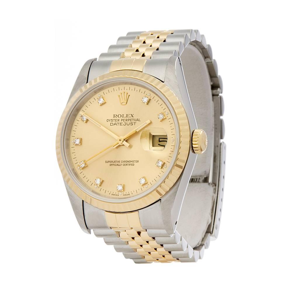 Ref: W5033
Manufacturer: Rolex
Model: Datejust
Model Ref: 16233
Age: 
Gender: Mens
Complete With: Xupes Presenation Pouch
Dial: Champagne Diamond Markers
Glass: Sapphire Crystal
Movement: Automatic
Water Resistance: To Manufacturers