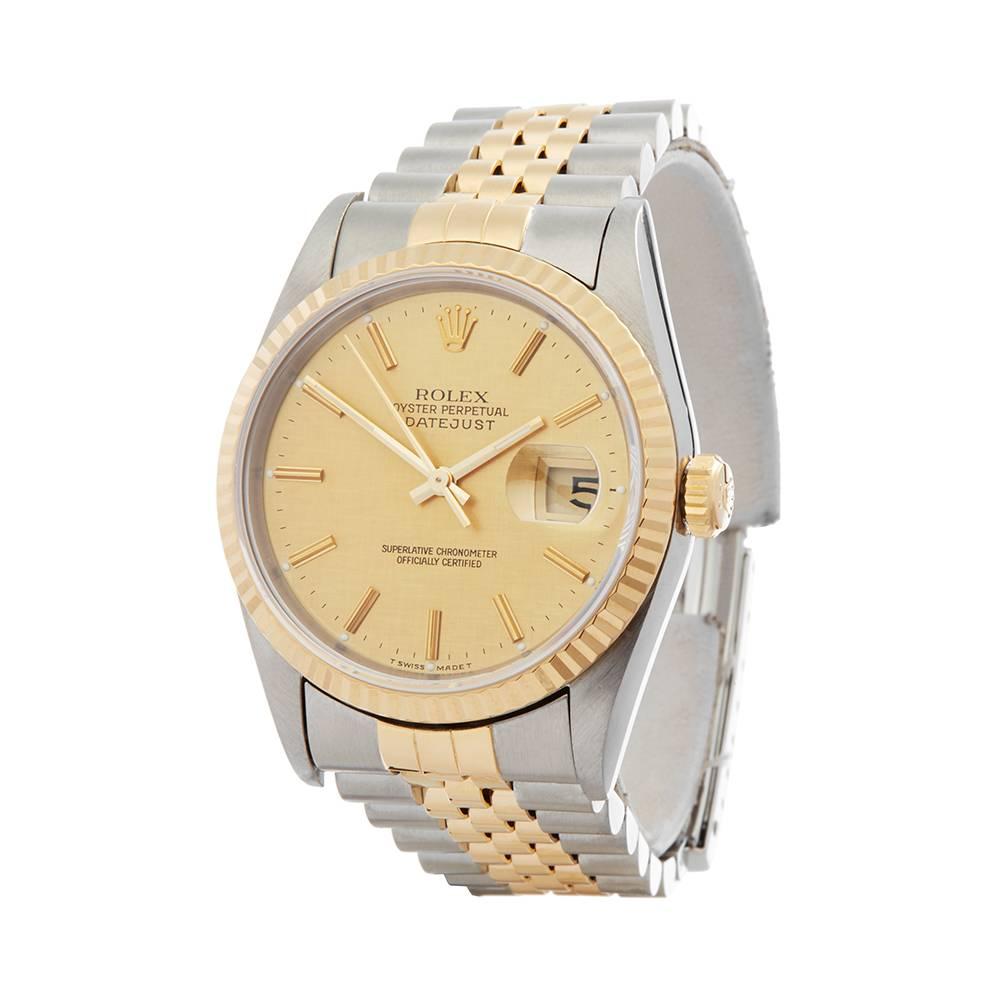 Ref: W4978
Manufacturer: Rolex
Model: Datejust
Model Ref: 16233
Age: 
Gender: Unisex
Complete With: Xupes Presentation Pouch
Dial: Champagne Baton
Glass: Sapphire Crystal
Movement: Automatic
Water Resistance: To Manufacturers Specifications
Case:
