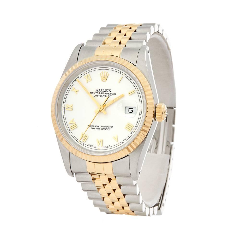 Ref: W5146
Manufacturer: Rolex
Model: Datejust
Model Ref: 16233
Age: 2nd December 1992
Gender: Mens
Complete With: Xupes Presentation Box & Guarantee
Dial: White Roman 
Glass: Sapphire Crystal
Movement: Automatic
Water Resistance: To Manufacturers