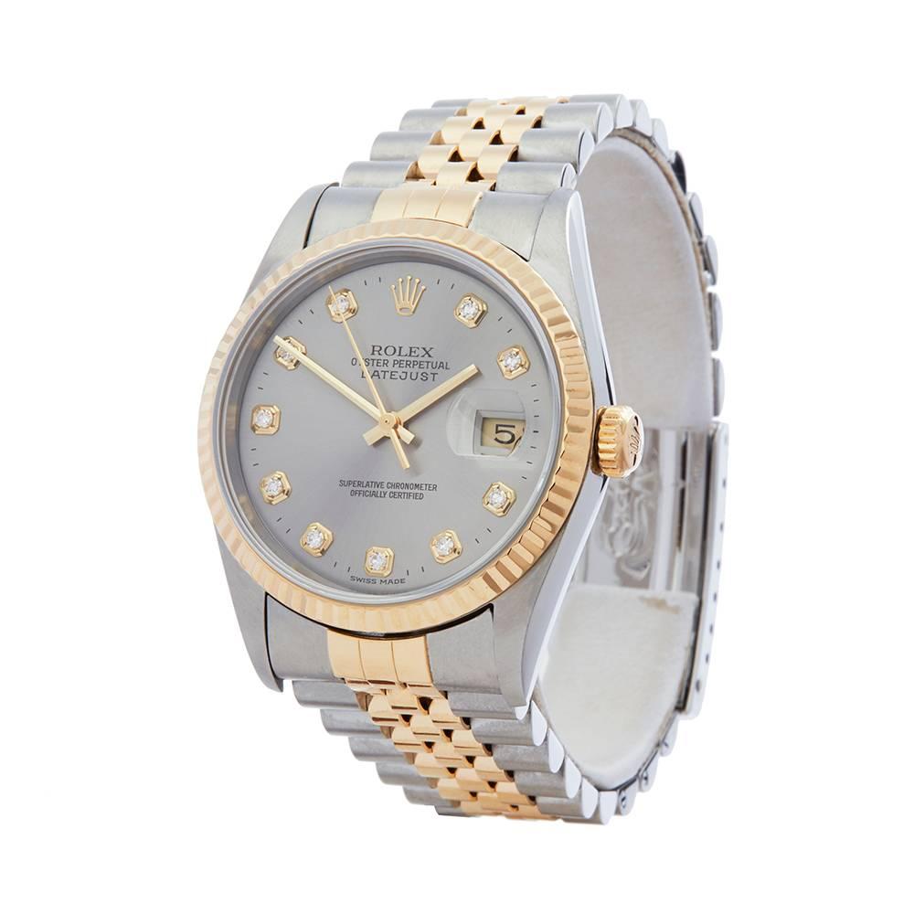 Ref: W5149
Manufacturer: Rolex
Model: Datejust
Model Ref: 16233
Age: 18th September 2000
Gender: Mens
Complete With: Xupes Presentation Box & Guarantee
Dial: Grey with Diamonds
Glass: Sapphire Crystal
Movement: Automatic
Water Resistance: To
