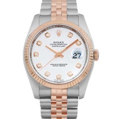 Rolex Datejust 36 18K Rose Gold Steel Diamond White Dial Watch 116231
