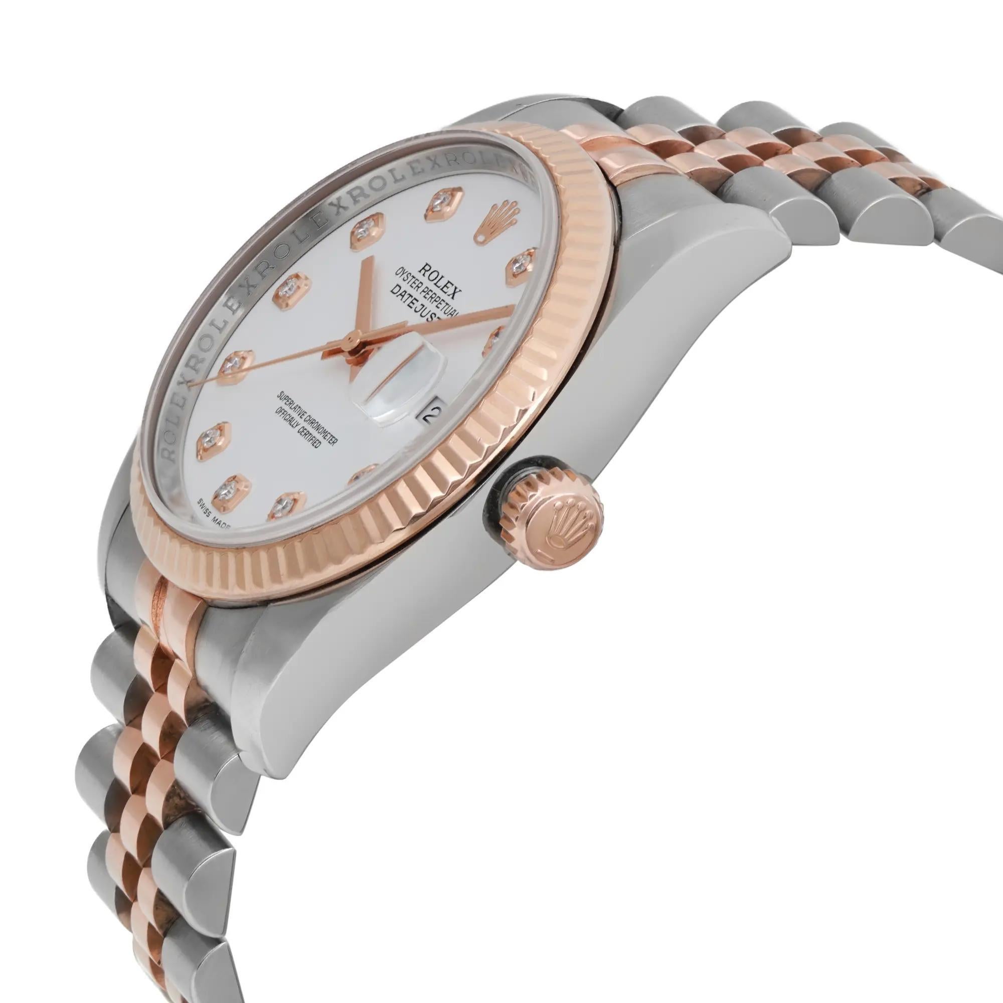 Rolex Montre Datejust 36 en or rose 18 carats, acier, diamants et cadran blanc 116231 Excellent état à New York, NY