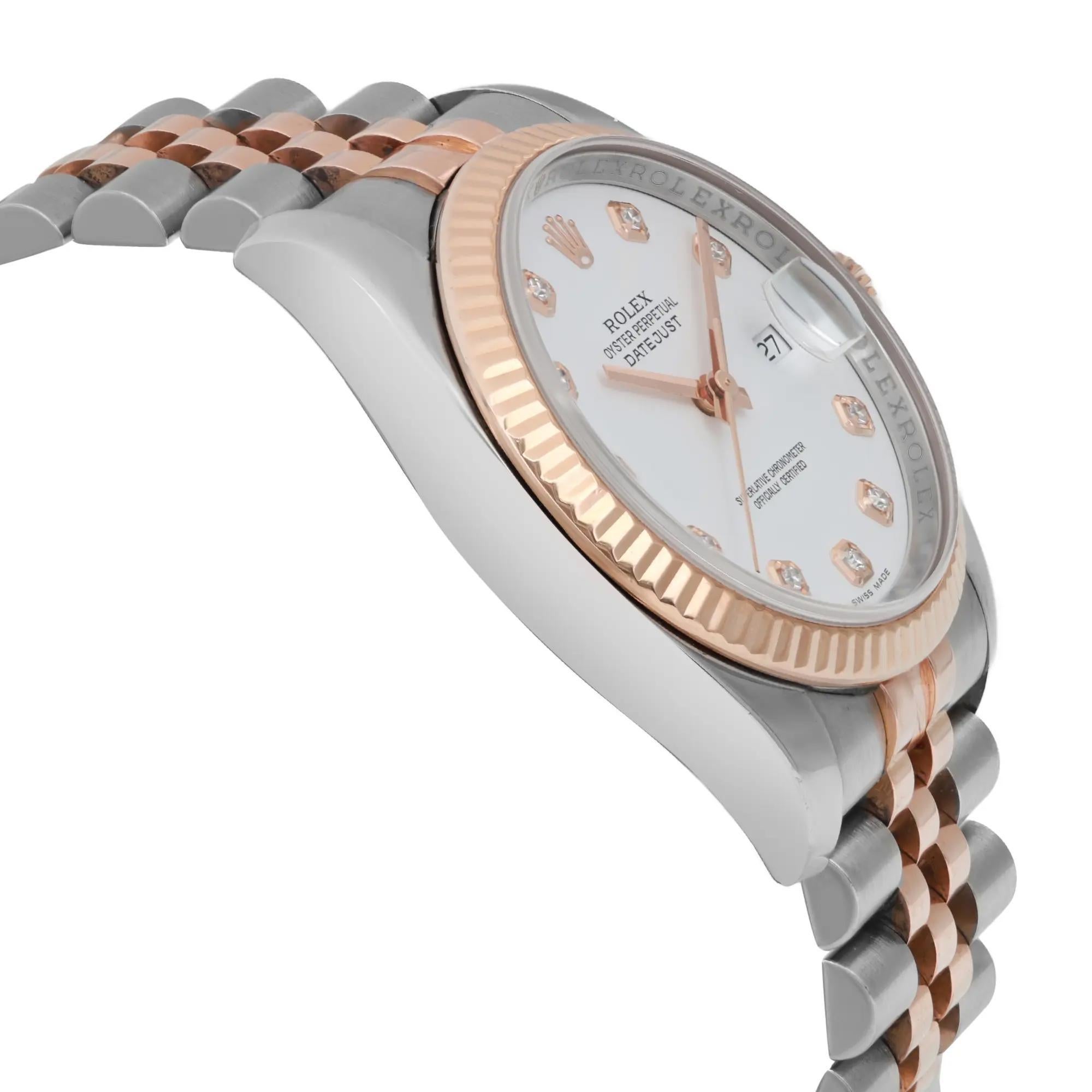  Rolex Montre Datejust 36 en or rose 18 carats, acier, diamants et cadran blanc 116231 Pour femmes 