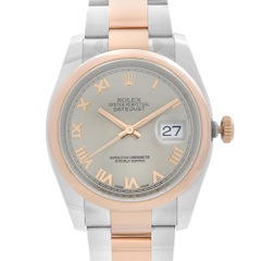 Rolex Montre Datejust 36 automatique en or rose 18 carats avec cadran gris et acier, pour hommes 116201SRO
