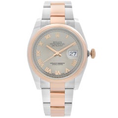Rolex Datejust 36 18K Rose Gold Steel Gray Dial Automatic Mens Watch 116201SRO
