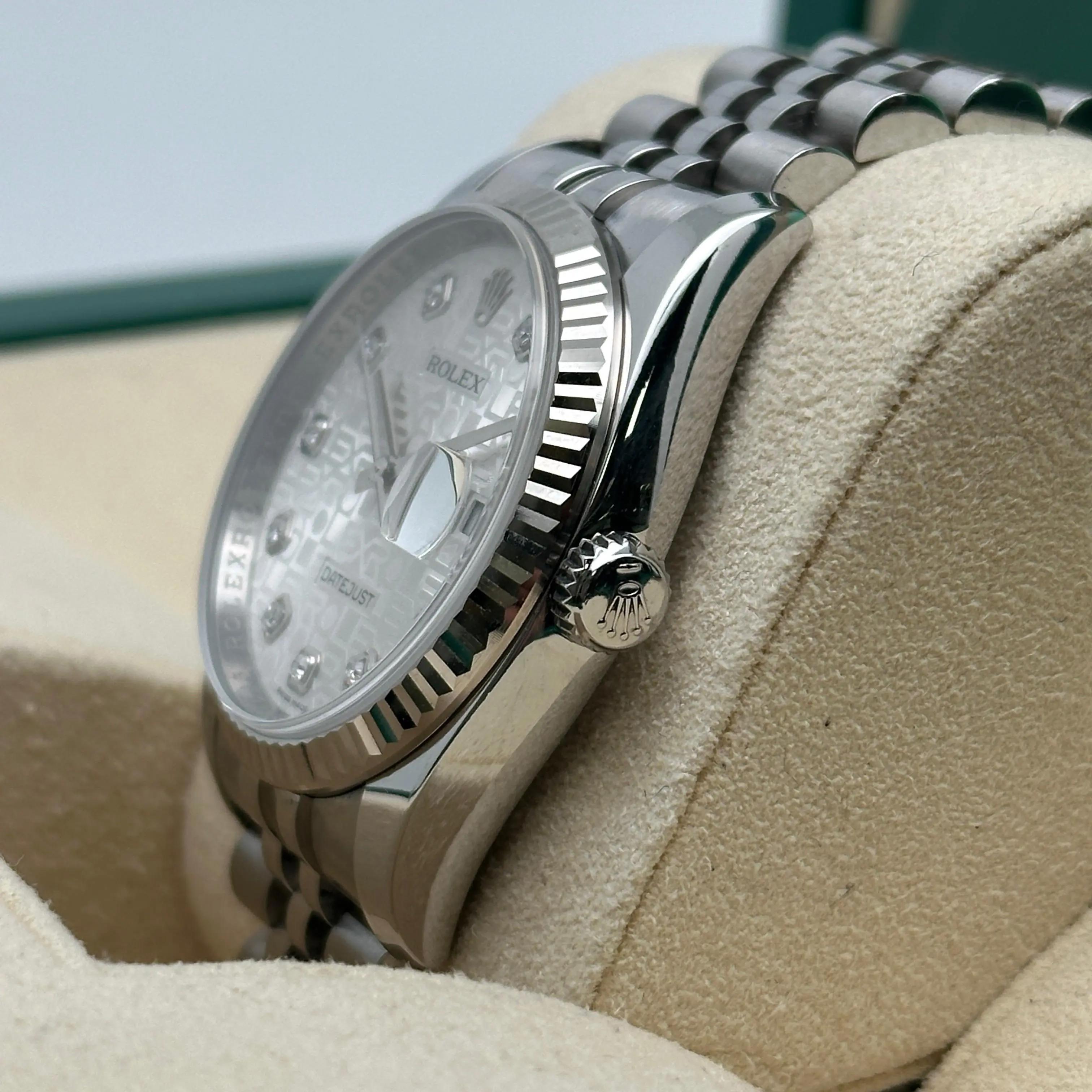 Rolex Datejust 36 18K weißes Zifferblatt Silber Diamant-Jubiläum Zifferblatt Herrenuhr 116234 im Angebot 7