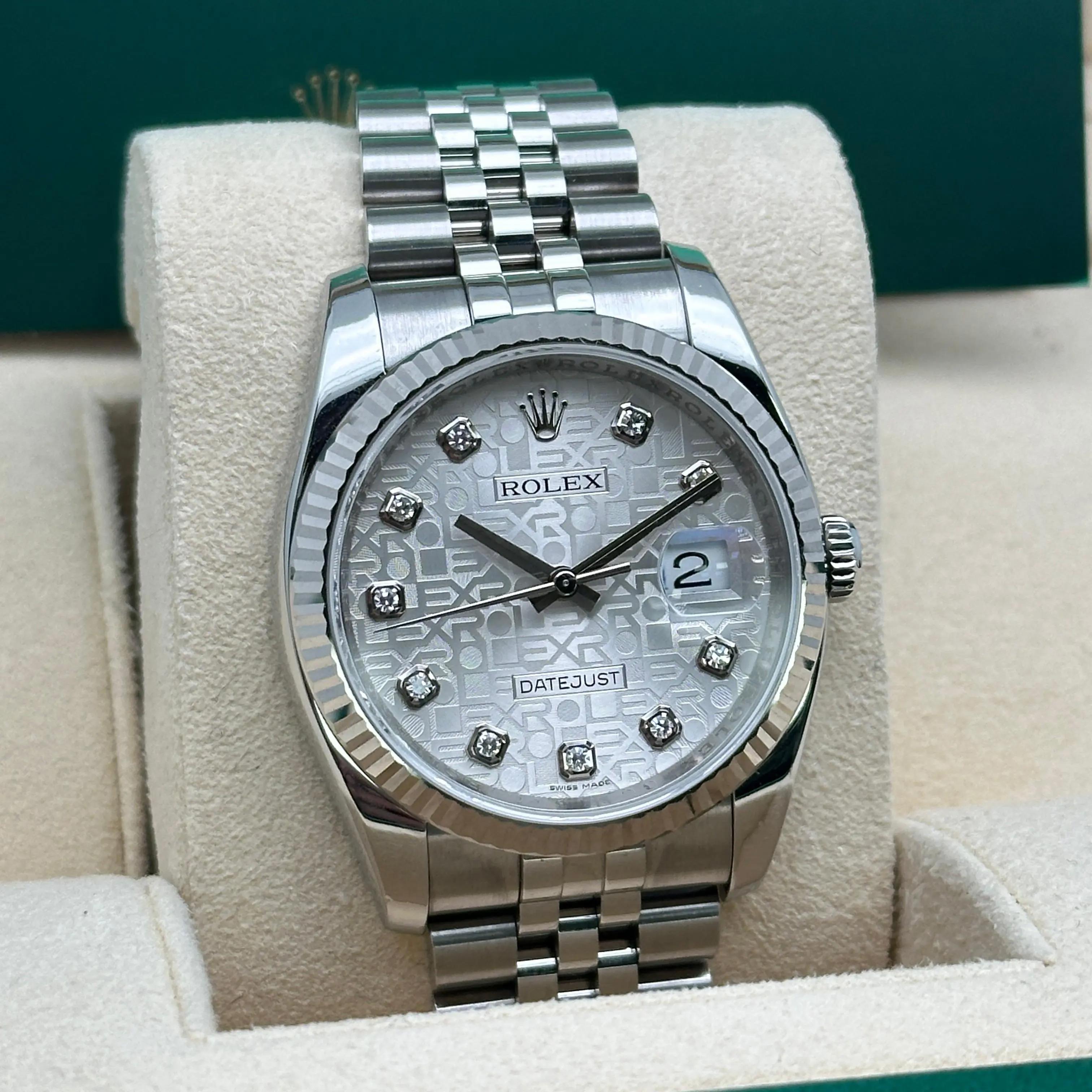 Rolex Datejust 36 18K weißes Zifferblatt Silber Diamant-Jubiläum Zifferblatt Herrenuhr 116234 im Angebot 8