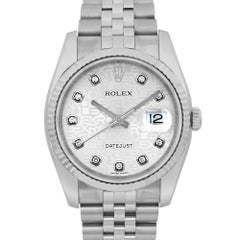 Rolex Datejust 36 18K White Dial Silver Diamond Jubilee Dial Mens Watch 116234