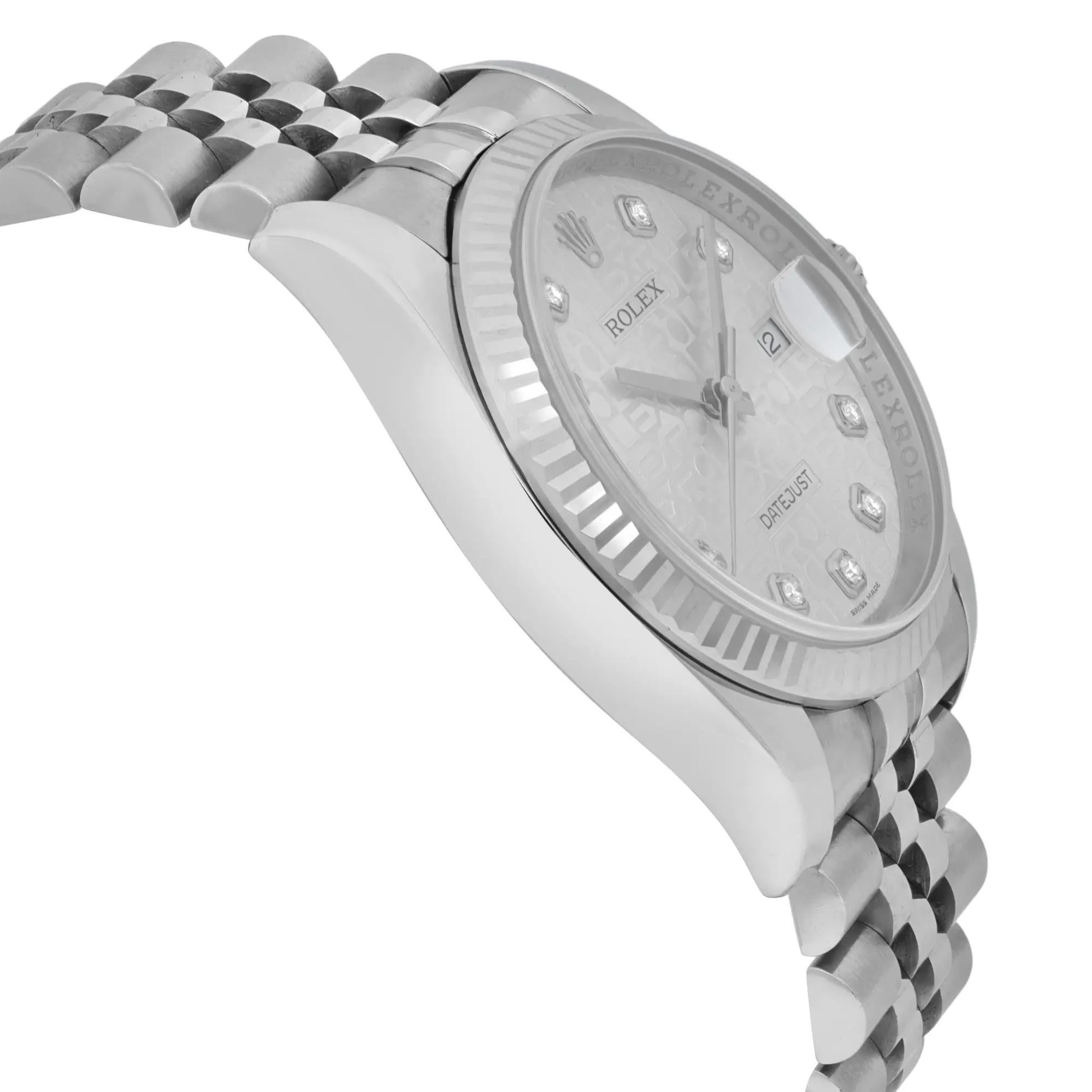 Rolex Datejust 36 18K weißes Zifferblatt Silber Diamant-Jubiläum Zifferblatt Herrenuhr 116234 im Angebot 2