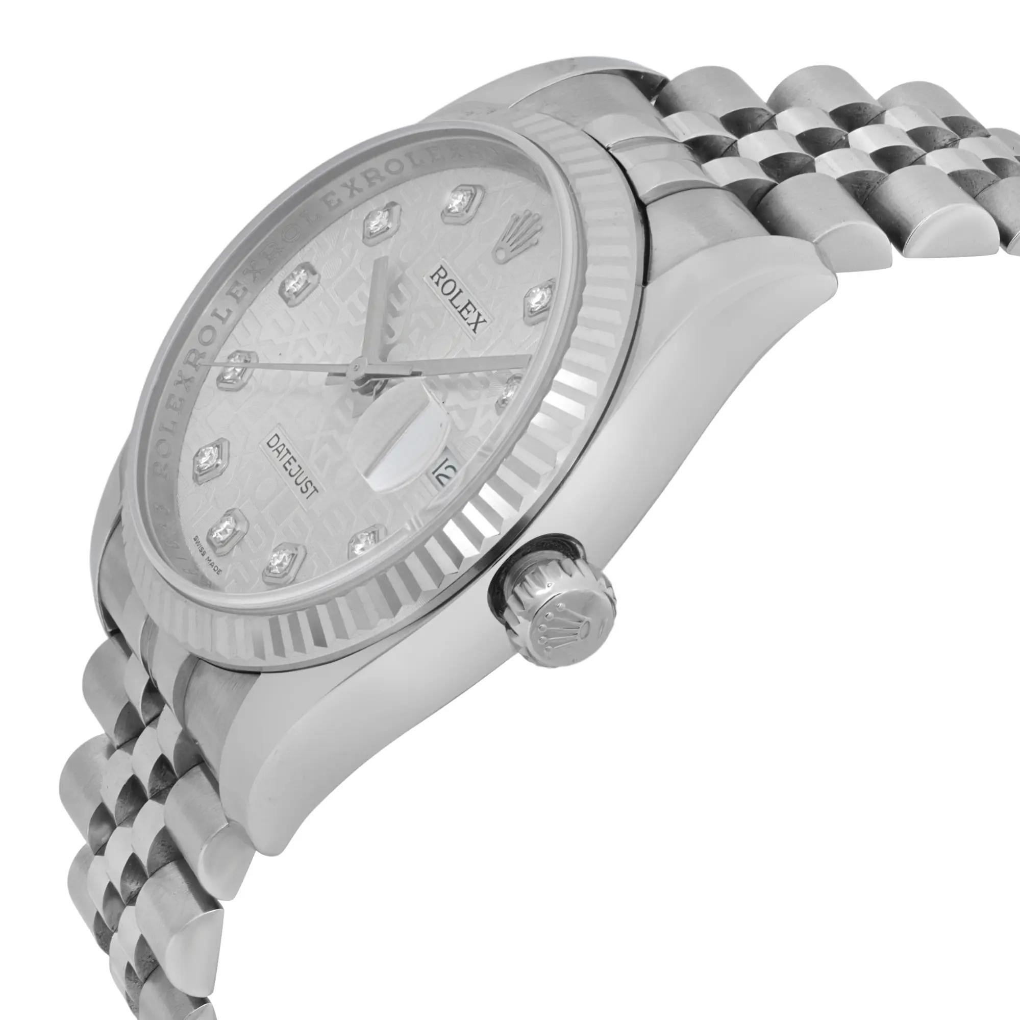 Rolex Datejust 36 18K weißes Zifferblatt Silber Diamant-Jubiläum Zifferblatt Herrenuhr 116234 im Angebot 3