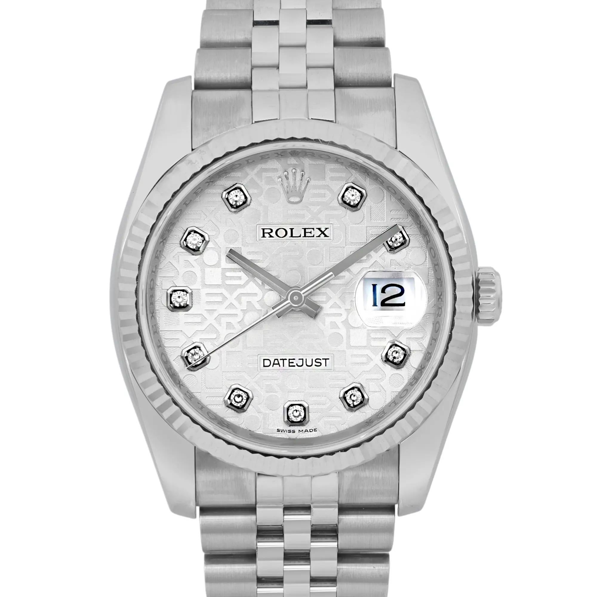 Rolex Datejust 36 18K weißes Zifferblatt Silber Diamant-Jubiläum Zifferblatt Herrenuhr 116234 im Angebot 4