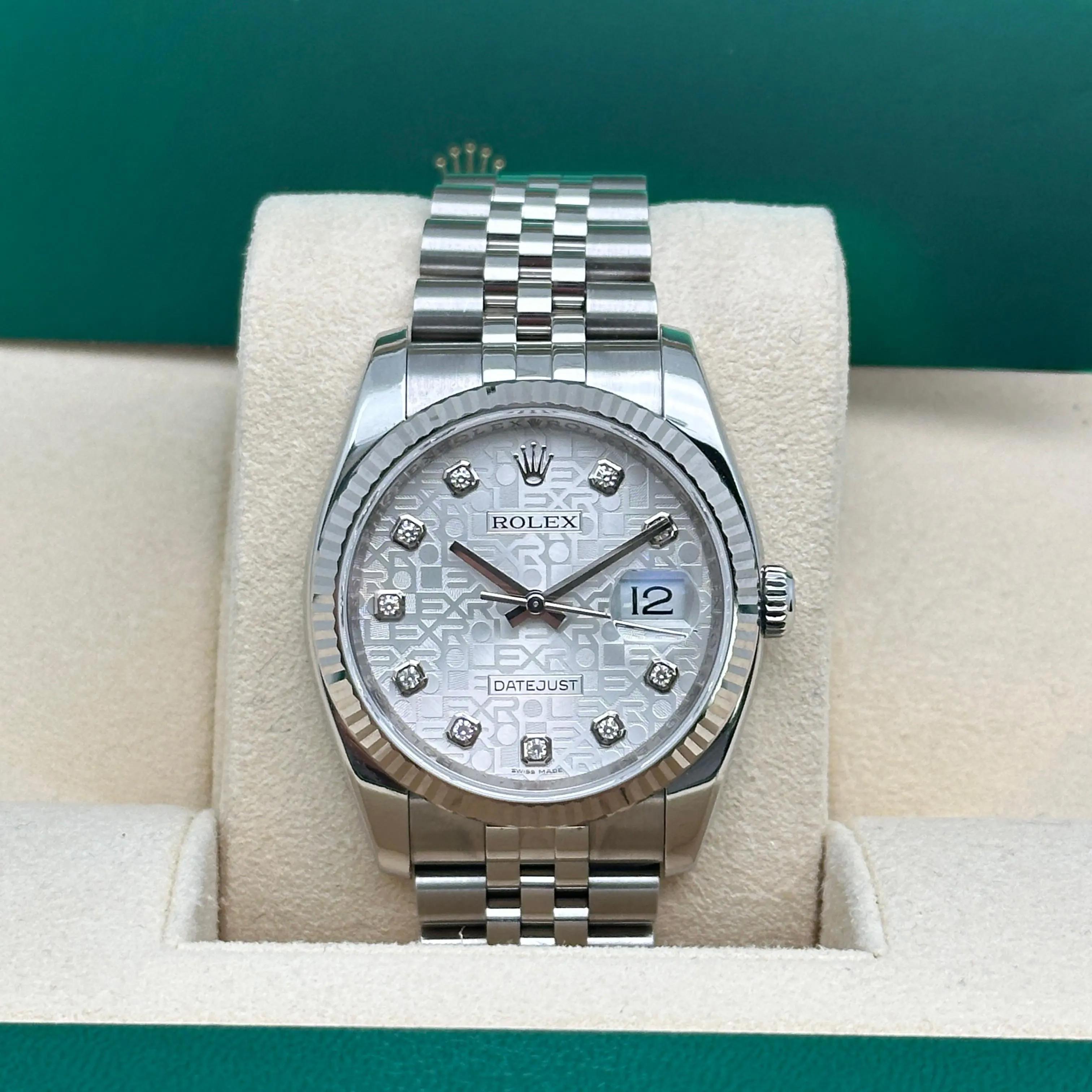 Rolex Datejust 36 18K weißes Zifferblatt Silber Diamant-Jubiläum Zifferblatt Herrenuhr 116234 im Angebot 5