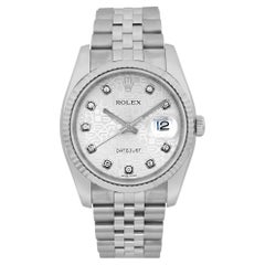 Rolex Datejust 36 18K White Dial Silver Diamond Jubilee Dial Mens Watch 116234