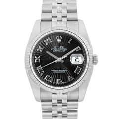 Rolex Datejust 36 18K White Gold Steel Roman Sunbeam Black Dial Men Watch 116234