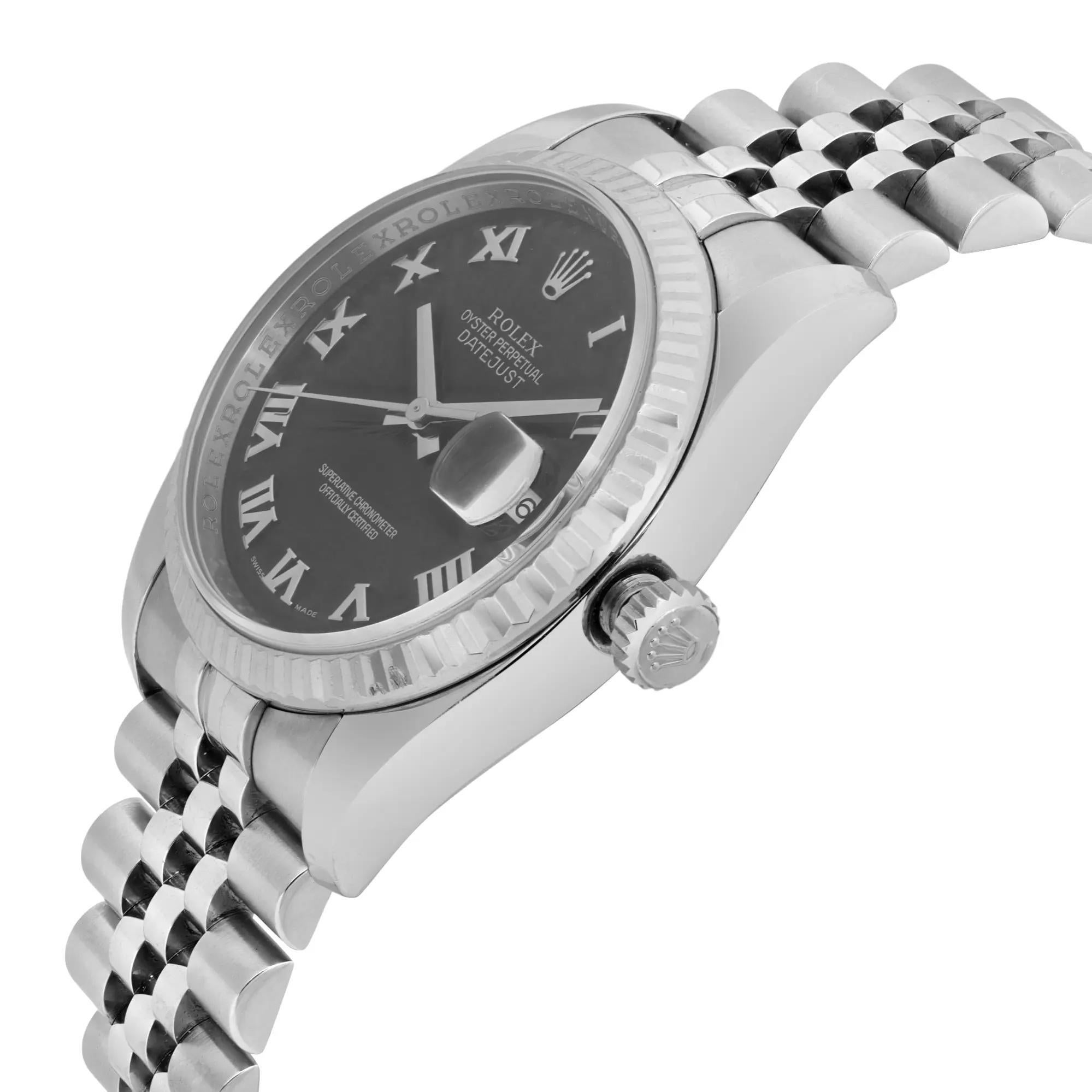 Rolex Datejust 36 Orologio da uomo quadrante nero in acciaio e oro bianco 18 carati 116234 In condizioni buone in vendita a New York, NY