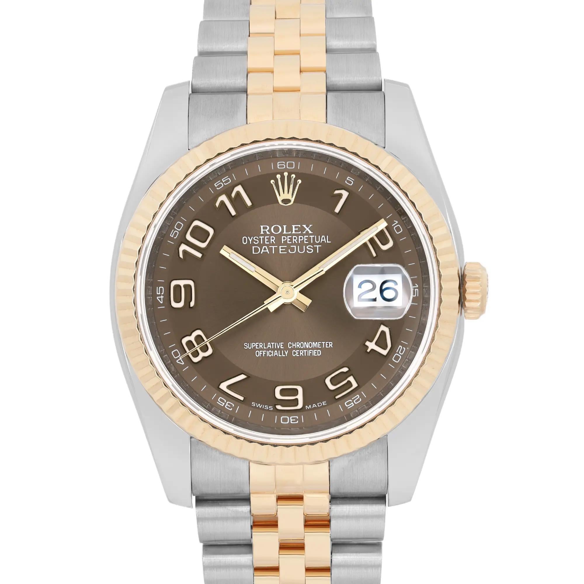 Rolex Datejust 36 Oro giallo 18k Quadrante arabo cioccolato 116233 in vendita 2