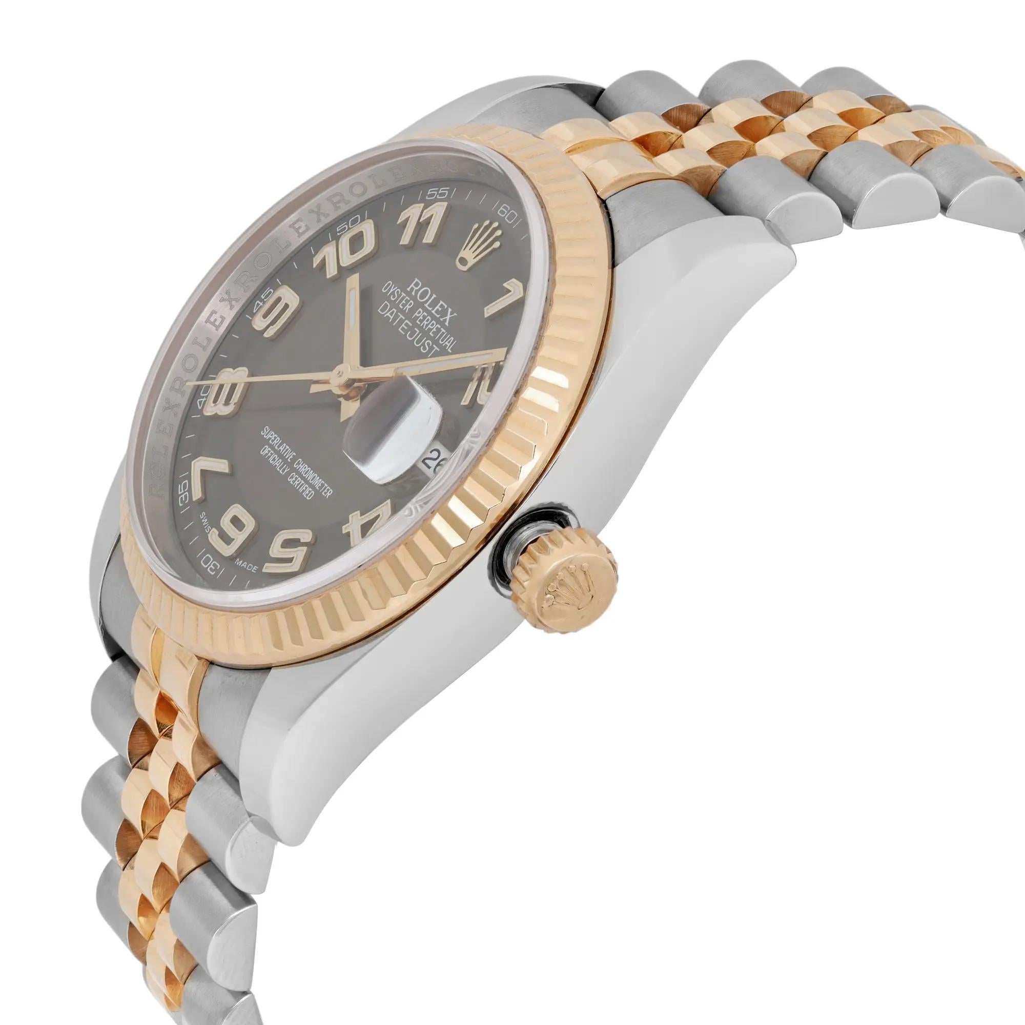 Rolex Datejust 36 Oro giallo 18k Quadrante arabo cioccolato 116233 in vendita 3