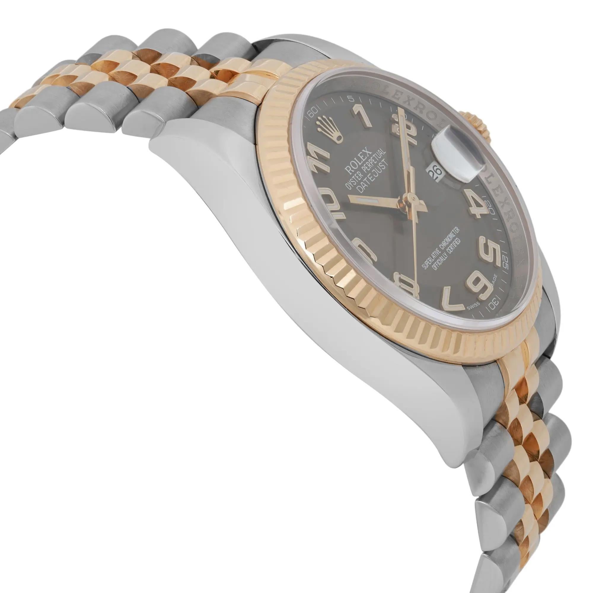 Rolex Datejust 36 Oro giallo 18k Quadrante arabo cioccolato 116233 in vendita 4