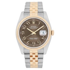 Rolex Datejust 36 18k Yellow Gold Chocolate Arabic Dial Watch 116233