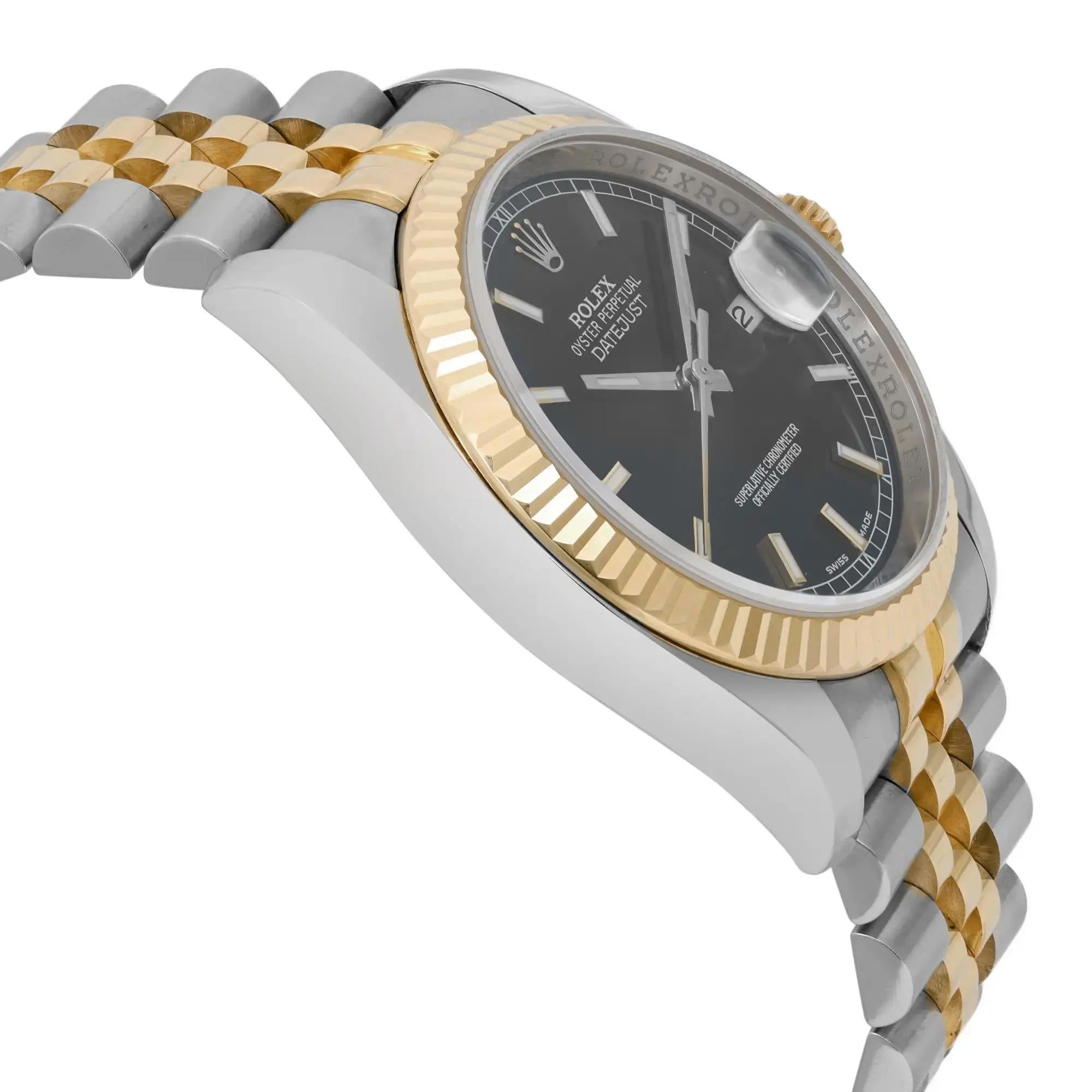 Women's or Men's Rolex Datejust 36 18k Yellow Gold Steel Black Index Dial Automatic Watch 116233 For Sale
