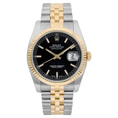 Rolex Datejust 36 18k Yellow Gold Steel Black Index Dial Automatic Watch 116233