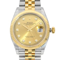 Rolex Datejust 36 Montre pour homme en or jaune 18 carats:: acier:: champagne:: cadran diamanté 126233