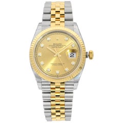 Rolex Datejust 36 18K Yellow Gold Steel Champagne Diamond Dial Mens Watch 126233