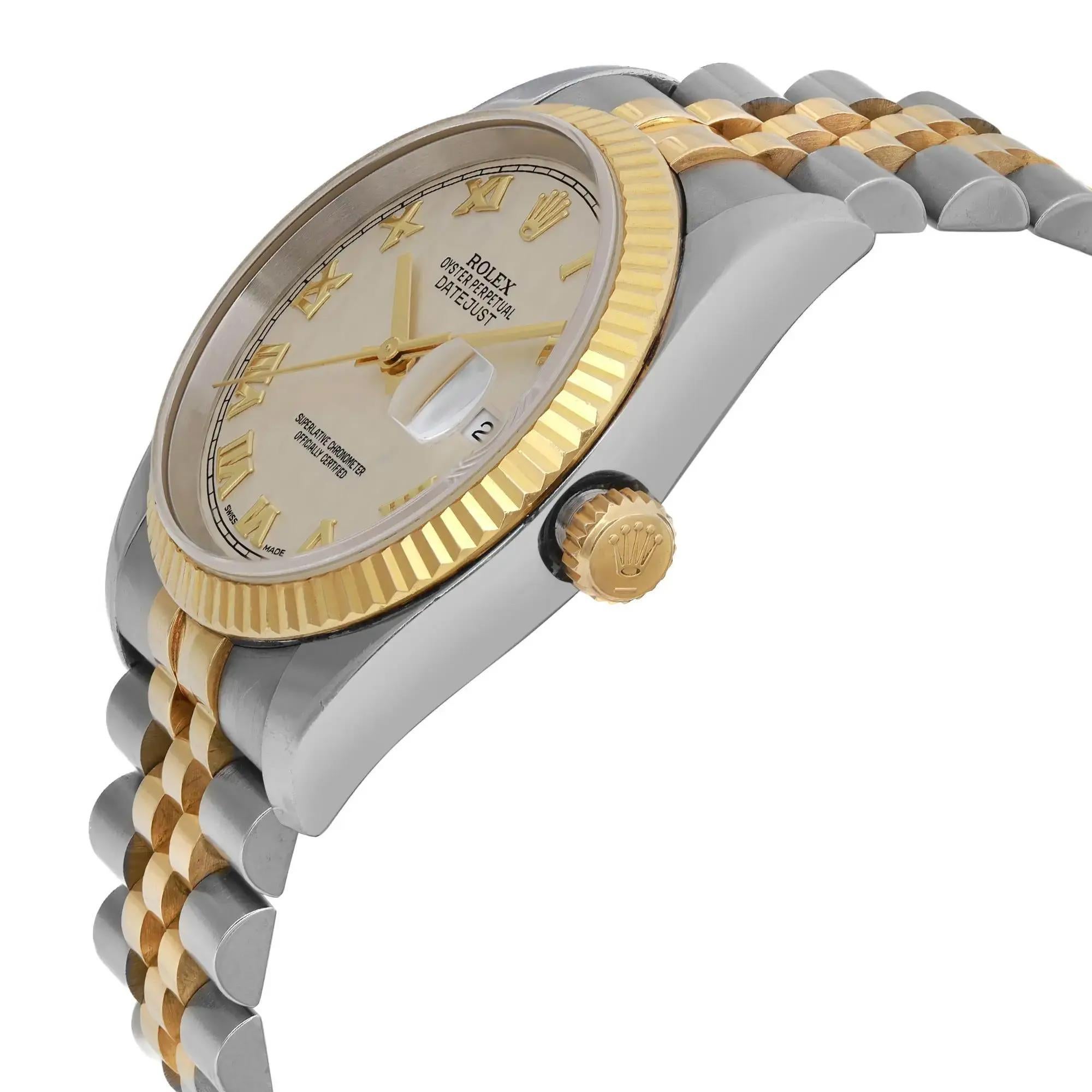 Rolex Datejust 36 18k Yellow Gold Steel Ivory Pyramid Dial Men Watch 116233 In Excellent Condition In New York, NY