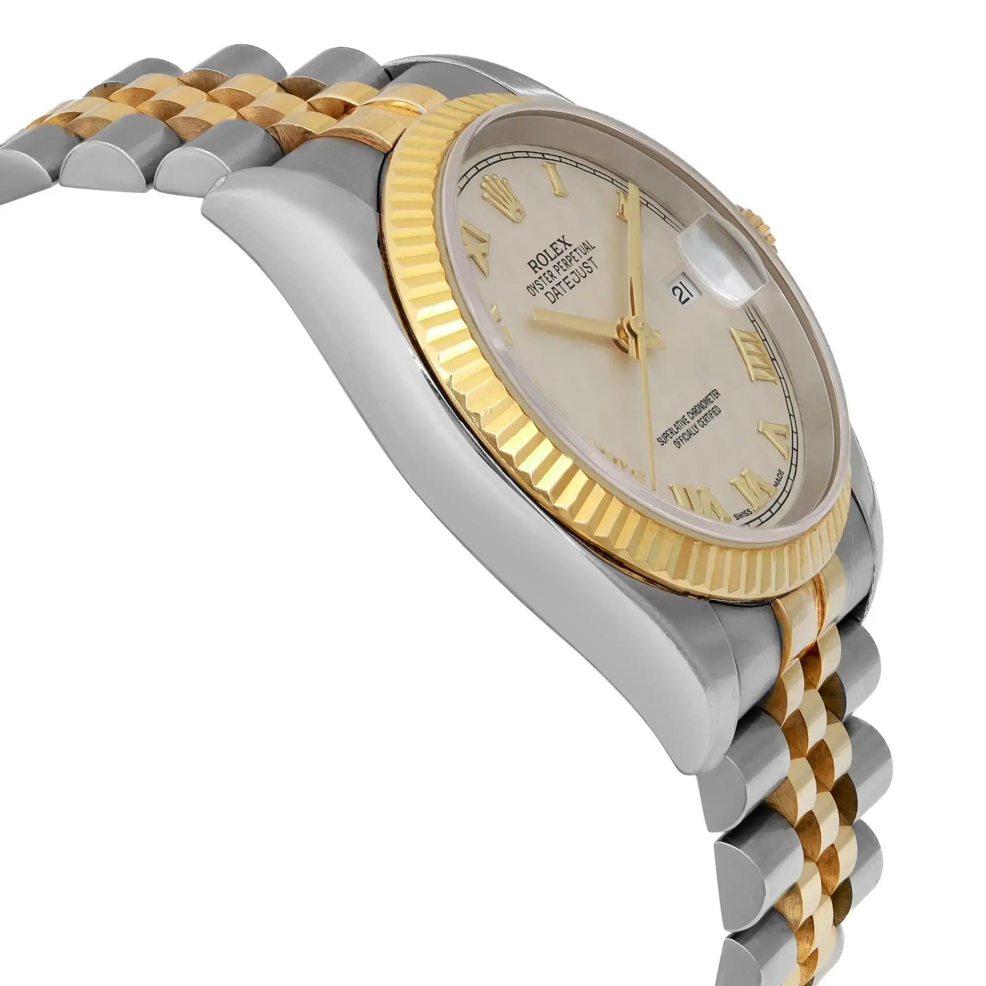 Men's Rolex Datejust 36 18k Yellow Gold Steel Ivory Pyramid Dial Men Watch 116233