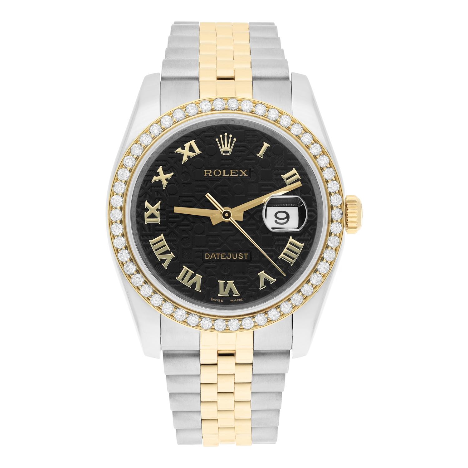 This watch has been professionally polished, serviced and is in excellent overall condition. There are absolutely no visible scratches or blemishes. Authenticity guaranteed! Diamond bezel 18K gold plated, custom diamond set. Diamonds are 100%