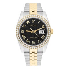 Rolex Datejust 36 2tone 116233 Diamond Bezel Black Logo Dial Jubilee Band