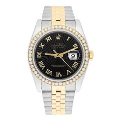 Rolex Datejust 36 2tone 116233 Diamond Bezel Black Sunburst Dial Jubilee Band