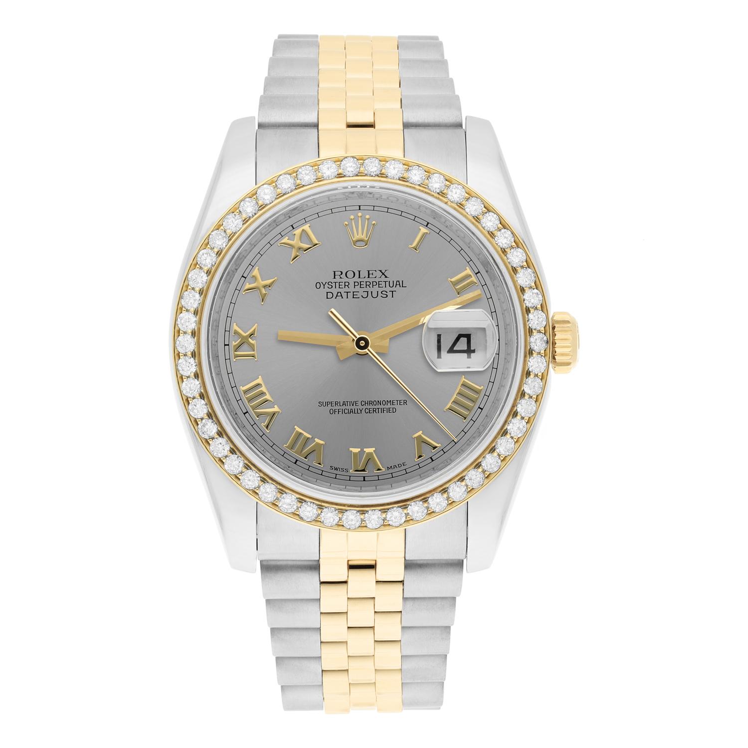 This watch has been professionally polished, serviced and is in excellent overall condition. There are absolutely no visible scratches or blemishes. Authenticity guaranteed! Diamond bezel 18K gold plated, custom diamond set. Diamonds are 100%