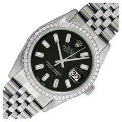 Rolex DateJust 36 Black Baguette Diamond Dial Stainless Steel Diamond Watch