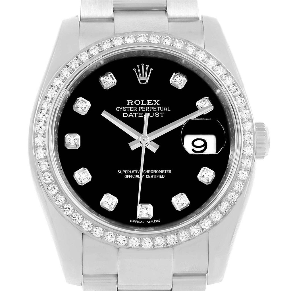 Rolex Datejust 36 Black Diamond Dial Bezel Unisex Watch 116244 Box Card