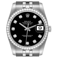 Rolex Datejust 36 Black Diamond Dial Bezel Unisex Watch 116244 Box Card