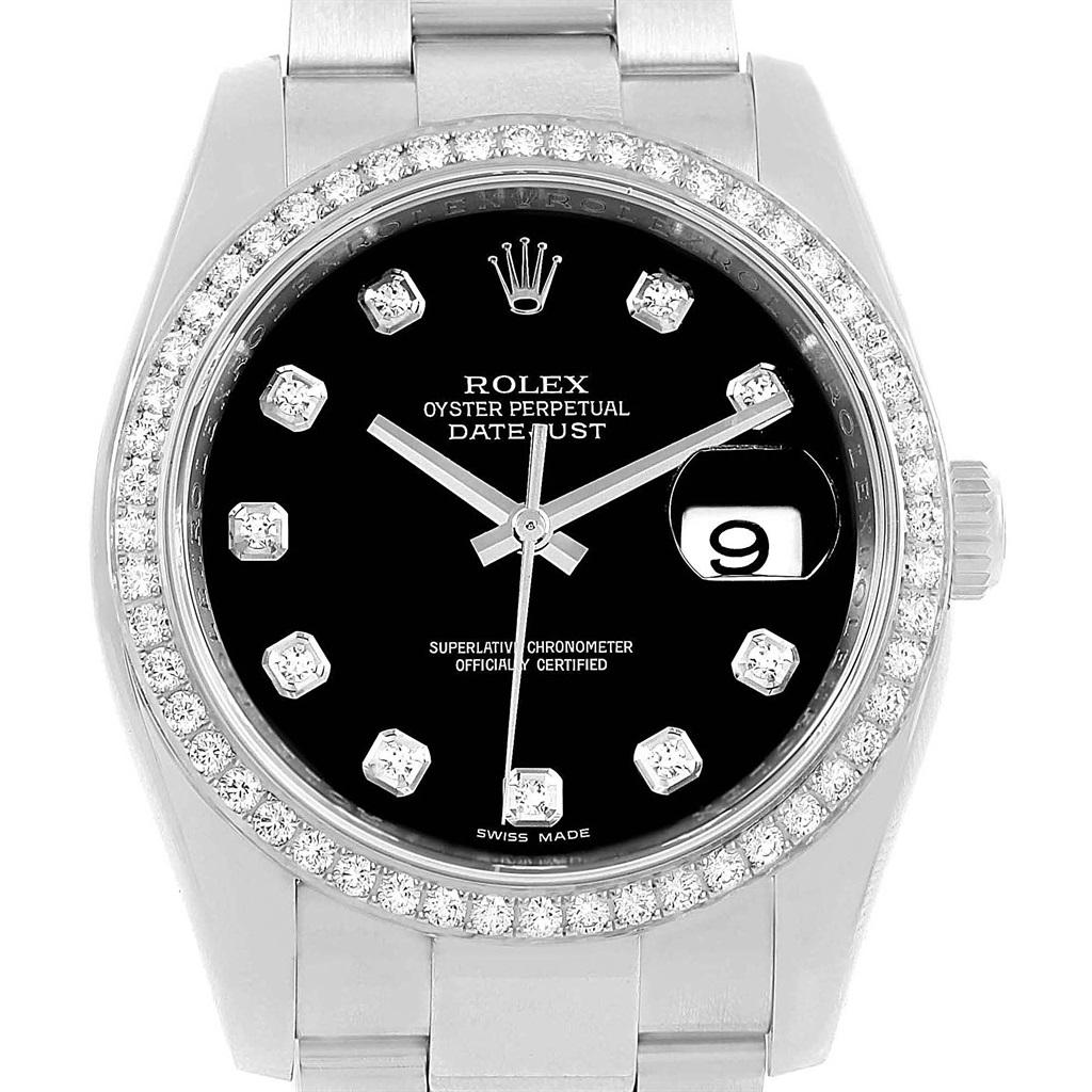 Men's Rolex Datejust 36 Black Diamond Dial Bezel Unisex Watch 116244