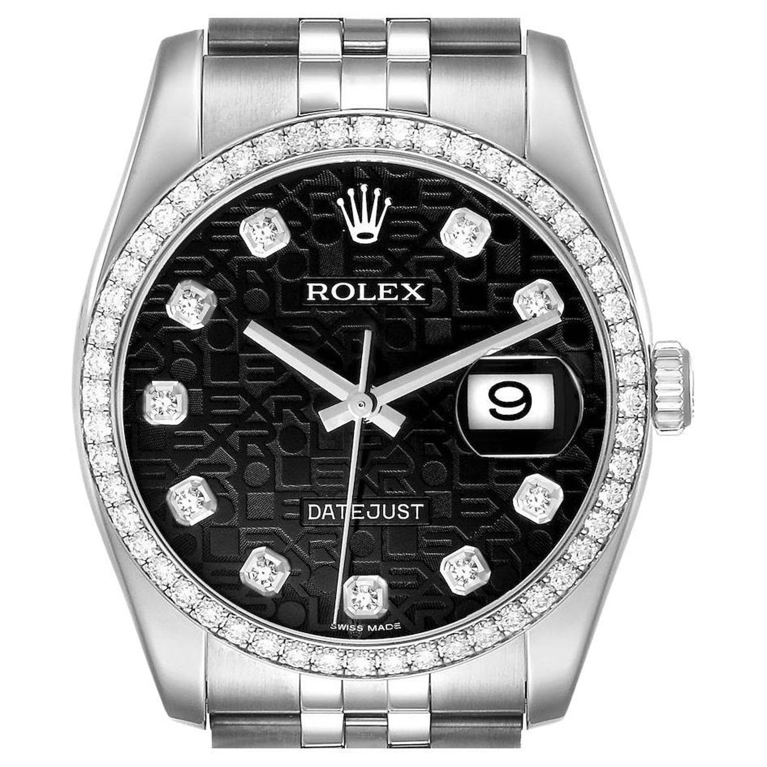 Rolex Datejust 36 Black Diamond Dial Bezel Unisex Watch 116244 at 1stDibs