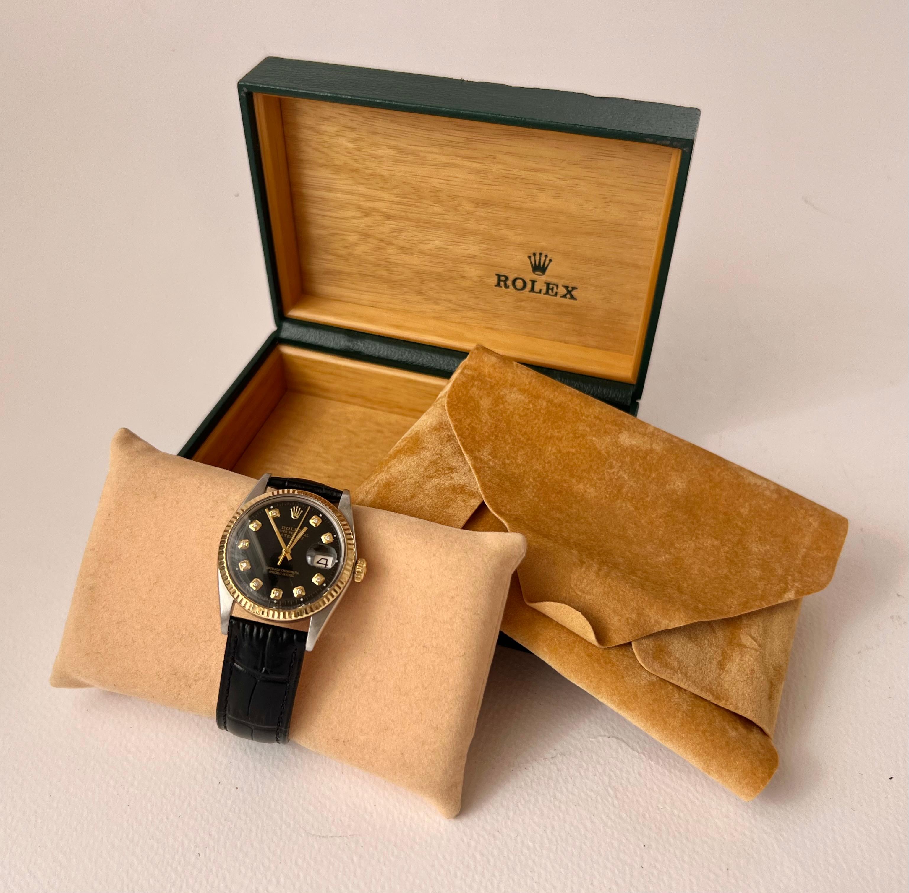 Men's Rolex Datejust 36 Black Diamonds Dial 1601 Watch Boxed